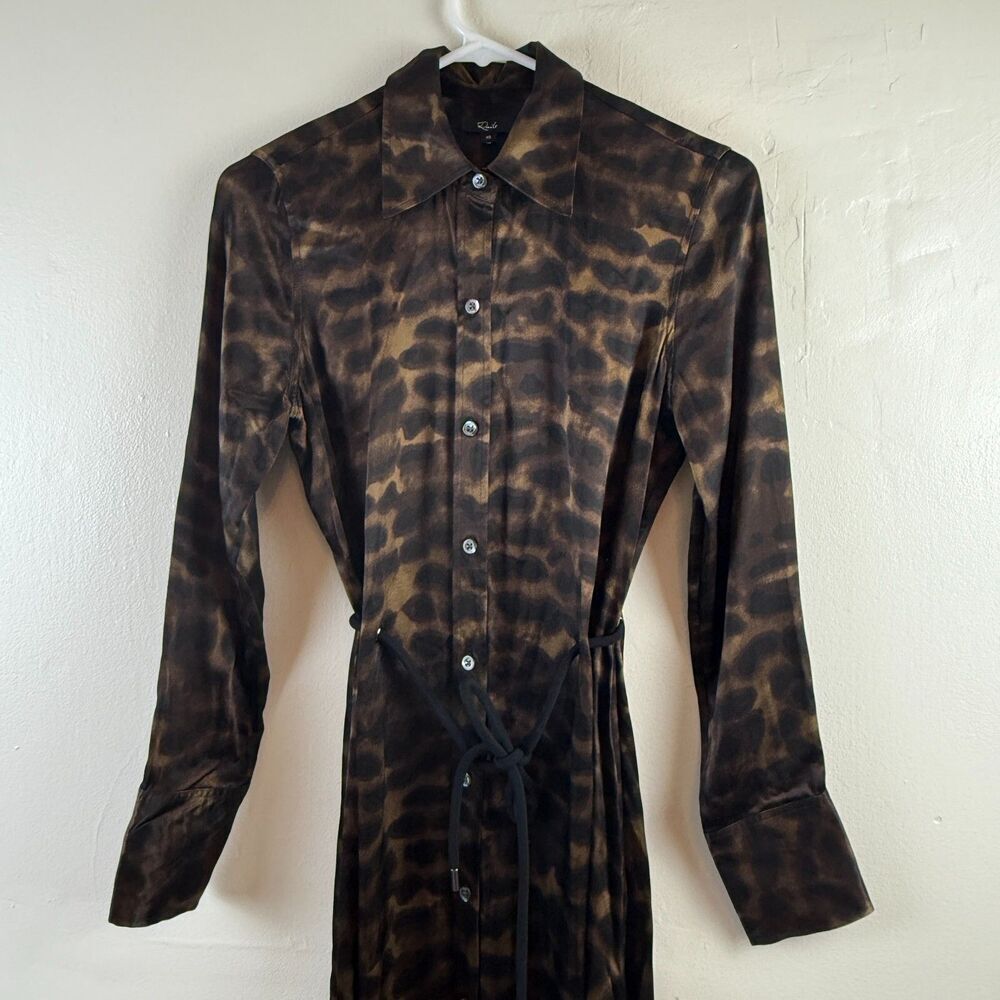 Rails Anina Satin Button Down Shirt Dress Umber Leopard Size XS Mob Wife - Picture 2 of 15